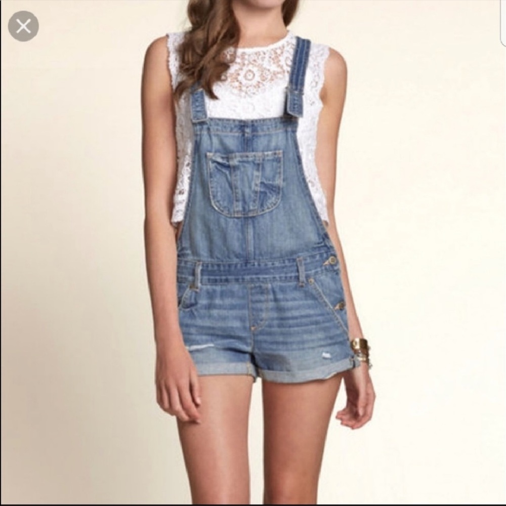 Hollister denim overall shorts